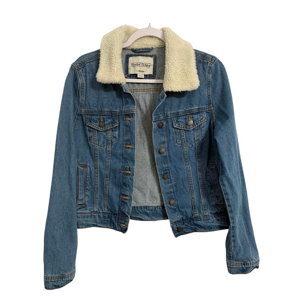 Reserve Fairfax Women's M Trucker Faux Fur Denim Cropped Jacket Boyfriend Grunge